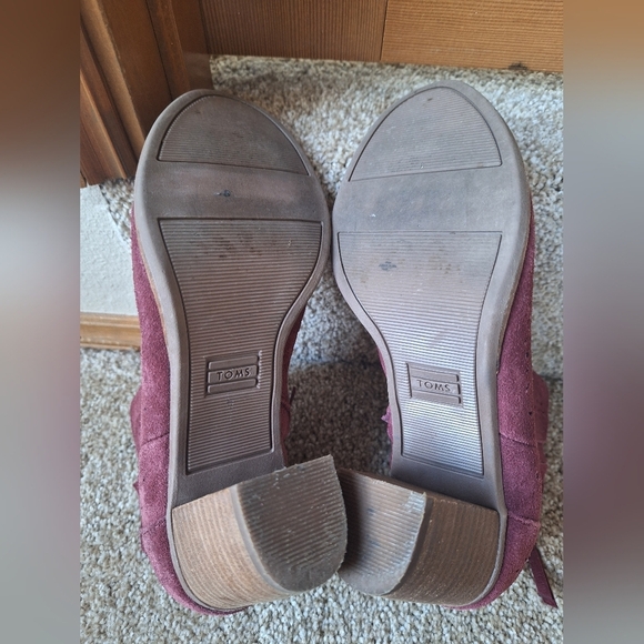 Toms Majorca Burgundy Peep Toe Suede Zip Up Heeled Booties Womens size 6.5 - Picture 8 of 8